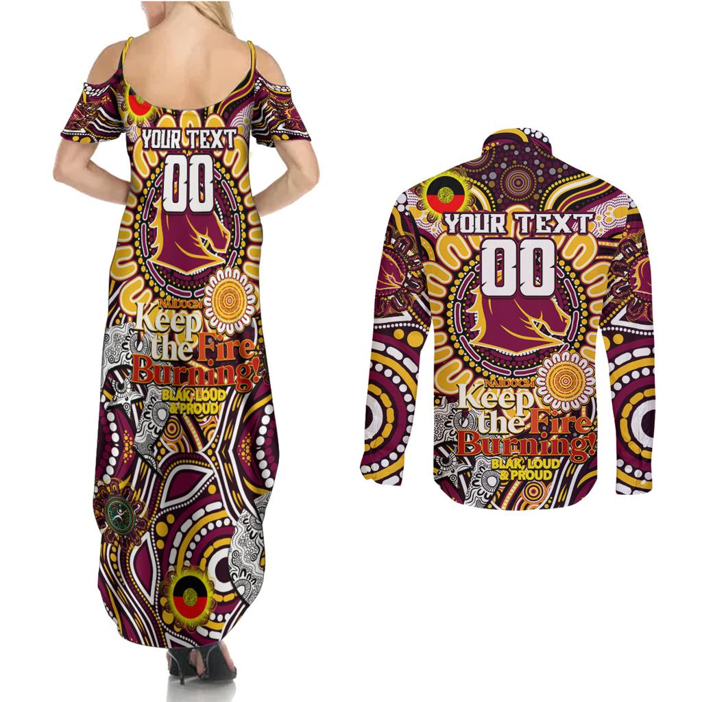Custom NAIDOC Week 2024 Broncos Couples Matching Summer Maxi Dress and Long Sleeve Button Shirt Mascot Rugby
