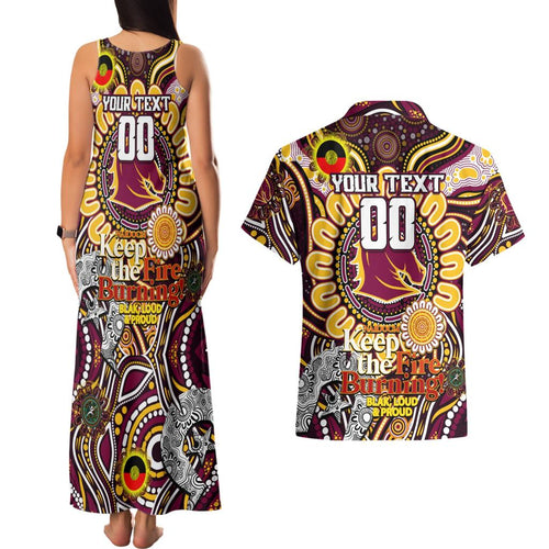 Custom NAIDOC Week 2024 Broncos Couples Matching Tank Maxi Dress and Hawaiian Shirt Mascot Rugby