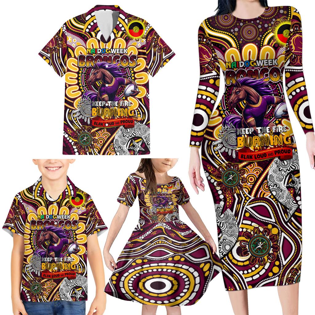 Custom NAIDOC Week 2024 Broncos Family Matching Long Sleeve Bodycon Dress and Hawaiian Shirt Mascot Rugby