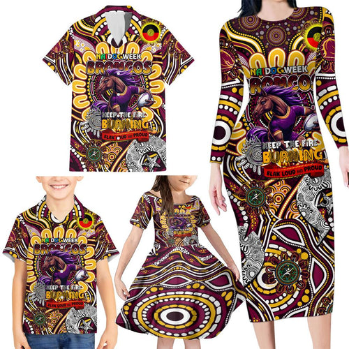Custom NAIDOC Week 2024 Broncos Family Matching Long Sleeve Bodycon Dress and Hawaiian Shirt Mascot Rugby