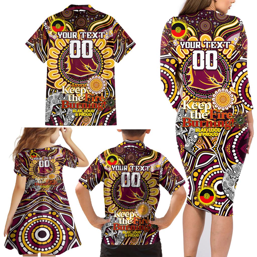 Custom NAIDOC Week 2024 Broncos Family Matching Long Sleeve Bodycon Dress and Hawaiian Shirt Mascot Rugby