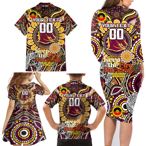 Custom NAIDOC Week 2024 Broncos Family Matching Long Sleeve Bodycon Dress and Hawaiian Shirt Mascot Rugby