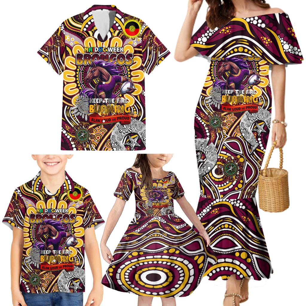 Custom NAIDOC Week 2024 Broncos Family Matching Mermaid Dress and Hawaiian Shirt Mascot Rugby