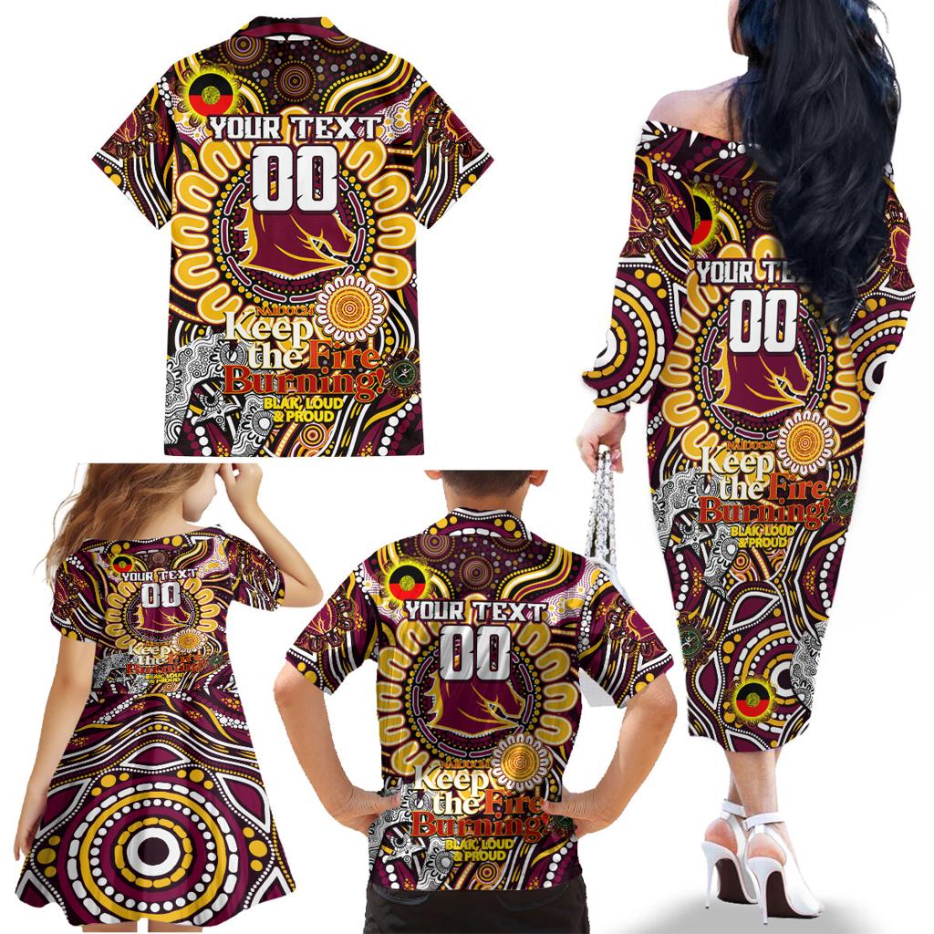 Custom NAIDOC Week 2024 Broncos Family Matching Off The Shoulder Long Sleeve Dress and Hawaiian Shirt Mascot Rugby