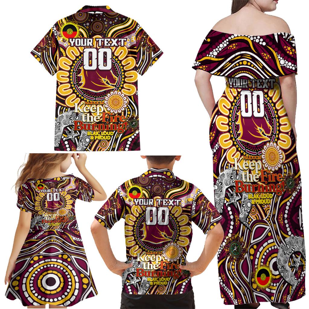 Custom NAIDOC Week 2024 Broncos Family Matching Off Shoulder Maxi Dress and Hawaiian Shirt Mascot Rugby
