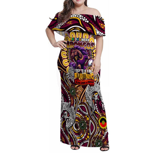 Custom NAIDOC Week 2024 Broncos Family Matching Off Shoulder Maxi Dress and Hawaiian Shirt Mascot Rugby