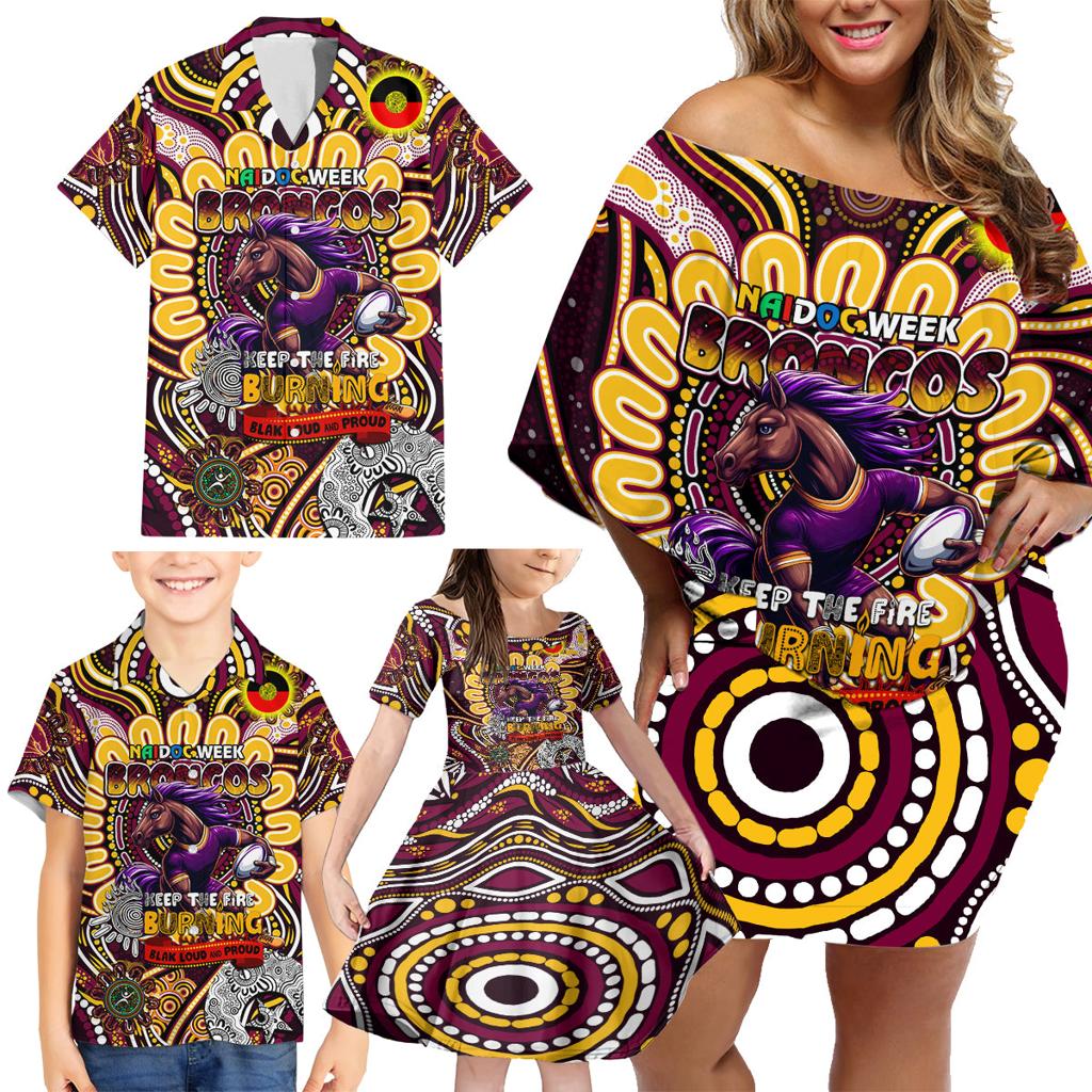 Custom NAIDOC Week 2024 Broncos Family Matching Off Shoulder Short Dress and Hawaiian Shirt Mascot Rugby