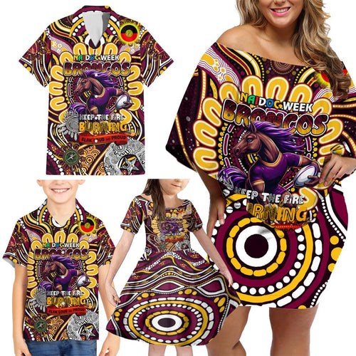 Custom NAIDOC Week 2024 Broncos Family Matching Off Shoulder Short Dress and Hawaiian Shirt Mascot Rugby