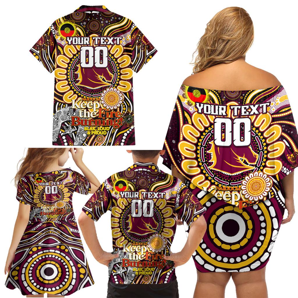 Custom NAIDOC Week 2024 Broncos Family Matching Off Shoulder Short Dress and Hawaiian Shirt Mascot Rugby