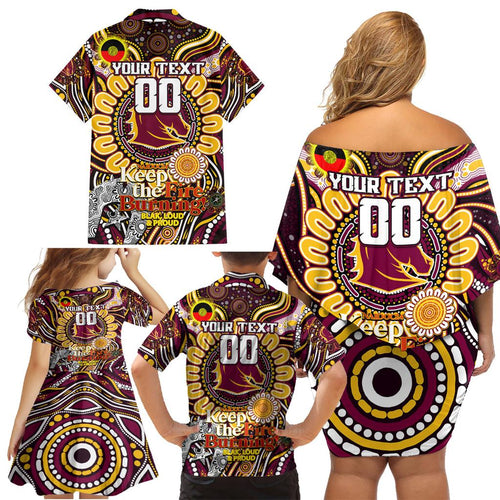 Custom NAIDOC Week 2024 Broncos Family Matching Off Shoulder Short Dress and Hawaiian Shirt Mascot Rugby