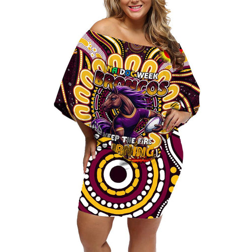 Custom NAIDOC Week 2024 Broncos Family Matching Off Shoulder Short Dress and Hawaiian Shirt Mascot Rugby