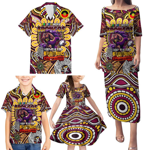 Custom NAIDOC Week 2024 Broncos Family Matching Puletasi and Hawaiian Shirt Mascot Rugby