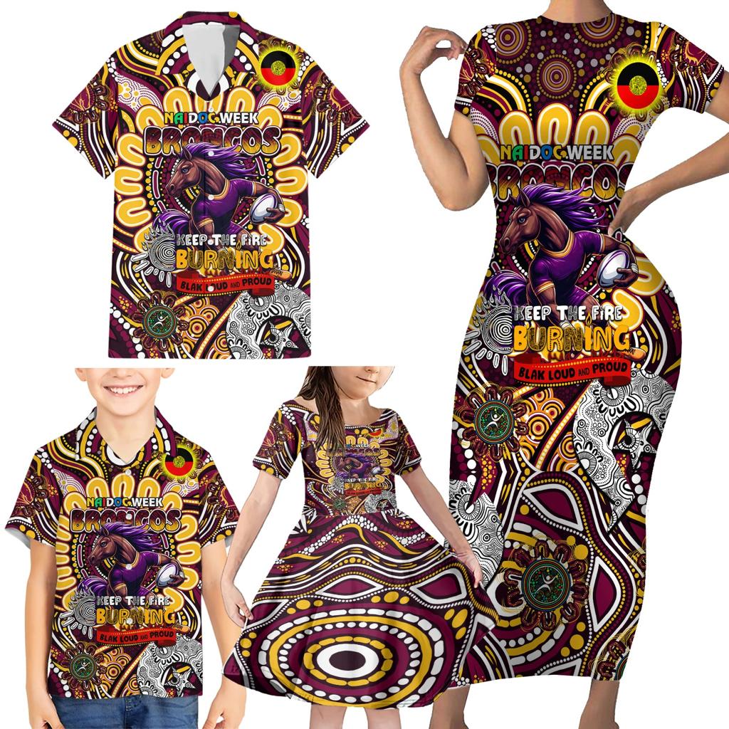 Custom NAIDOC Week 2024 Broncos Family Matching Short Sleeve Bodycon Dress and Hawaiian Shirt Mascot Rugby