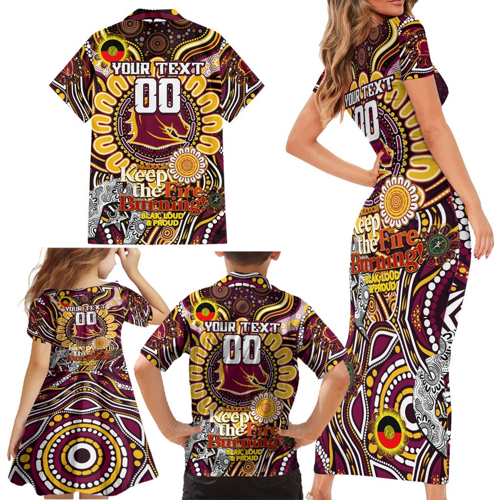 Custom NAIDOC Week 2024 Broncos Family Matching Short Sleeve Bodycon Dress and Hawaiian Shirt Mascot Rugby