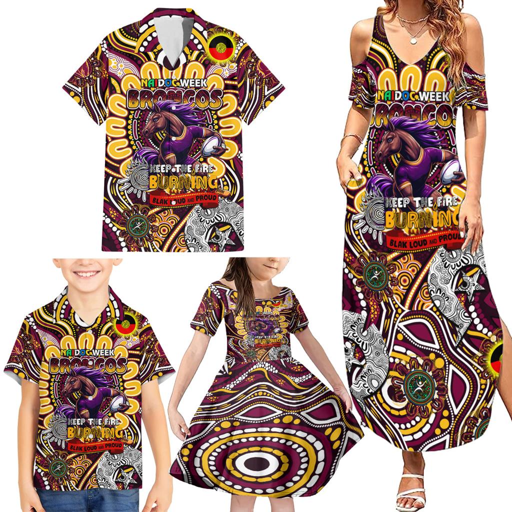 Custom NAIDOC Week 2024 Broncos Family Matching Summer Maxi Dress and Hawaiian Shirt Mascot Rugby
