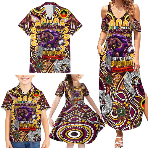 Custom NAIDOC Week 2024 Broncos Family Matching Summer Maxi Dress and Hawaiian Shirt Mascot Rugby