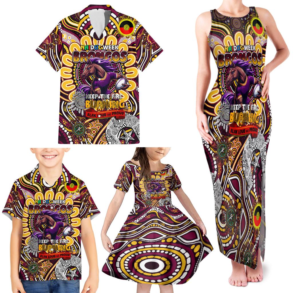 Custom NAIDOC Week 2024 Broncos Family Matching Tank Maxi Dress and Hawaiian Shirt Mascot Rugby
