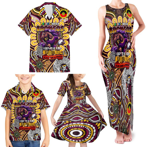 Custom NAIDOC Week 2024 Broncos Family Matching Tank Maxi Dress and Hawaiian Shirt Mascot Rugby
