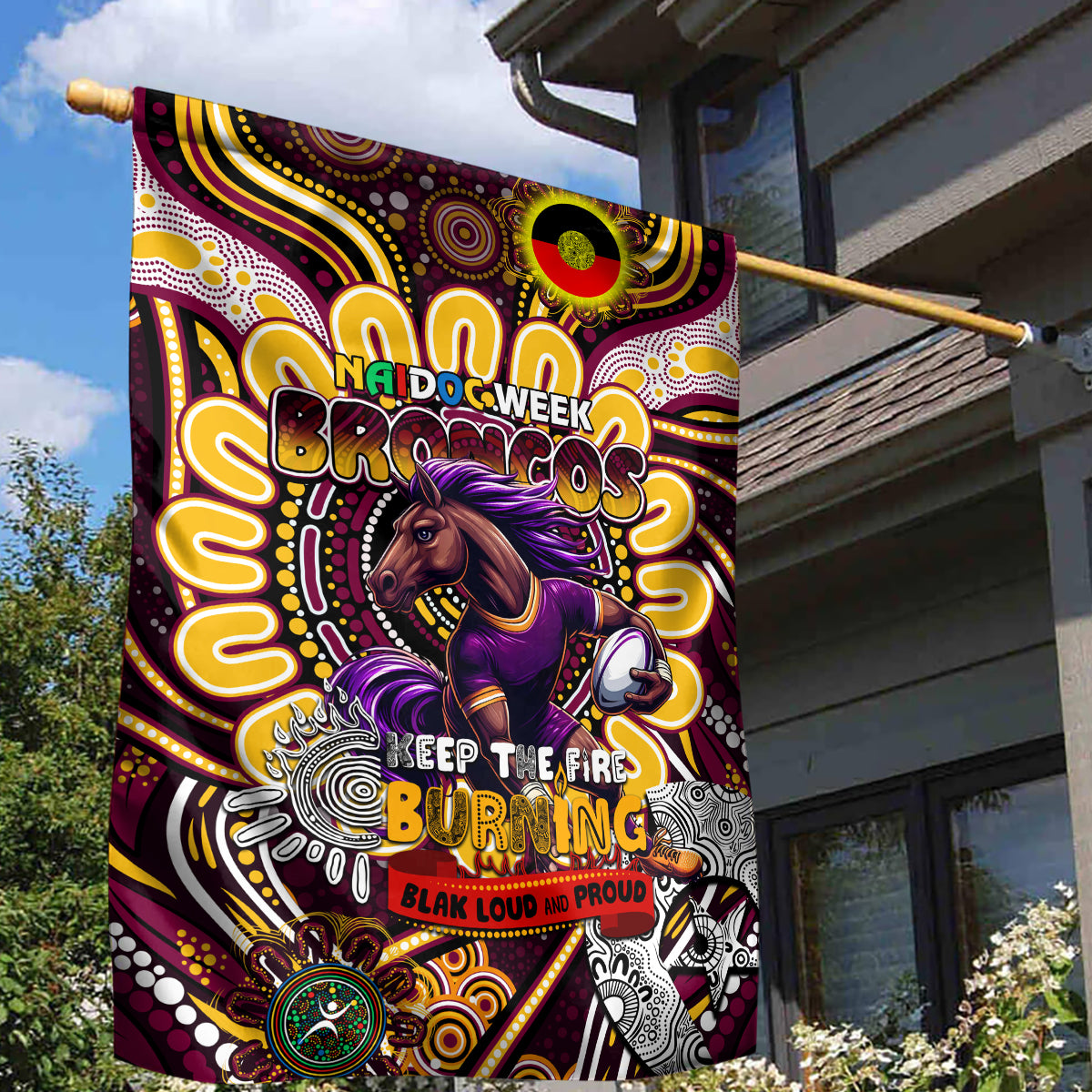 NAIDOC Week 2024 Broncos Garden Flag Mascot Rugby