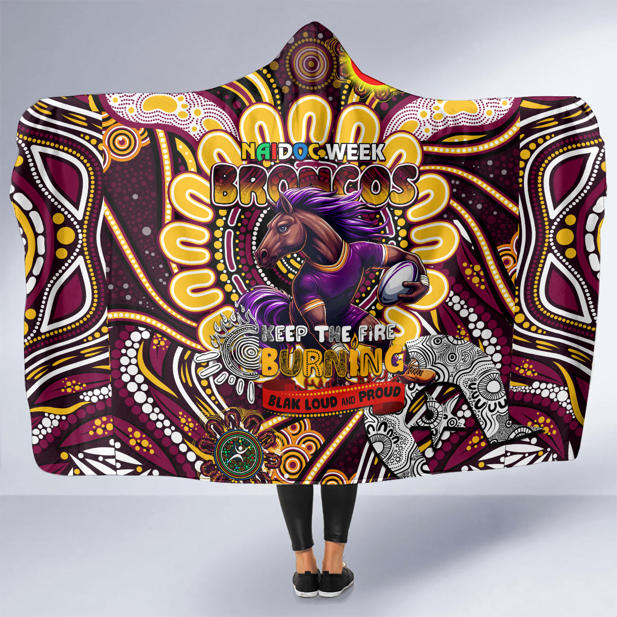 NAIDOC Week 2024 Broncos Hooded Blanket Mascot Rugby