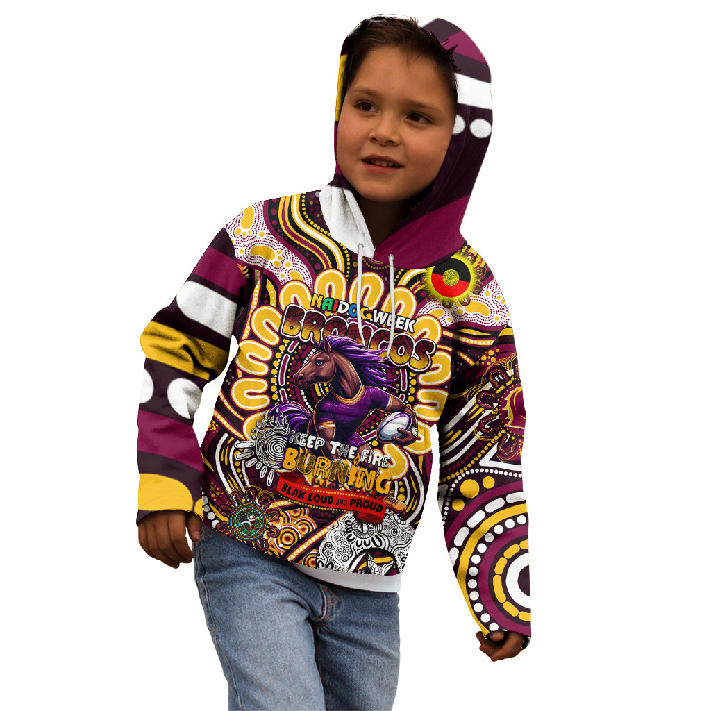 Custom NAIDOC Week 2024 Broncos Kid Hoodie Mascot Rugby