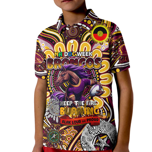Custom NAIDOC Week 2024 Broncos Kid Polo Shirt Mascot Rugby