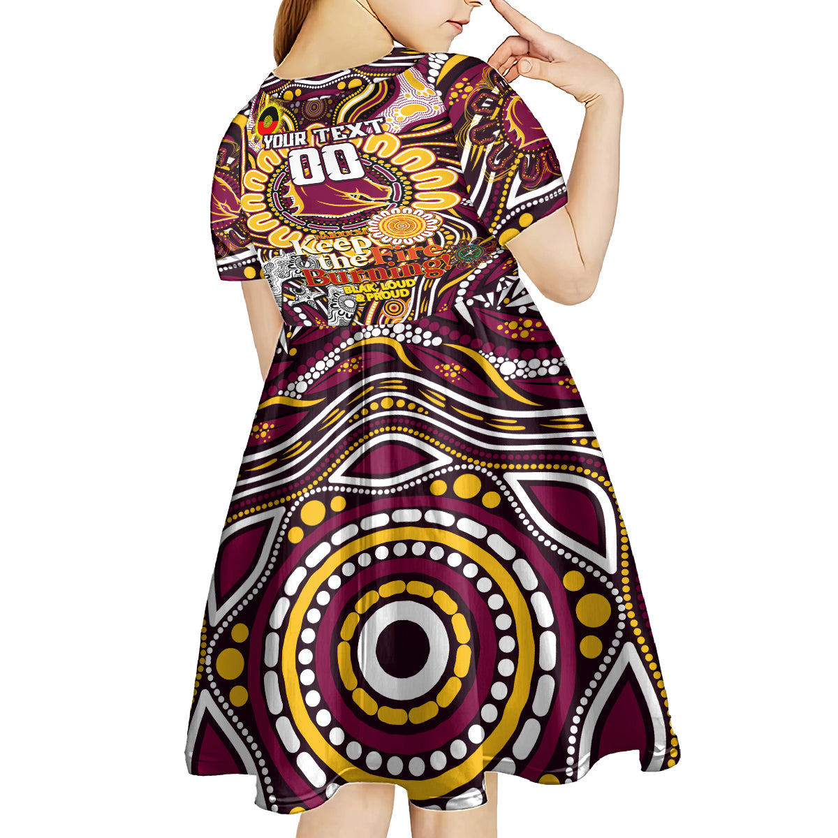 Custom NAIDOC Week 2024 Broncos Kid Short Sleeve Dress Mascot Rugby