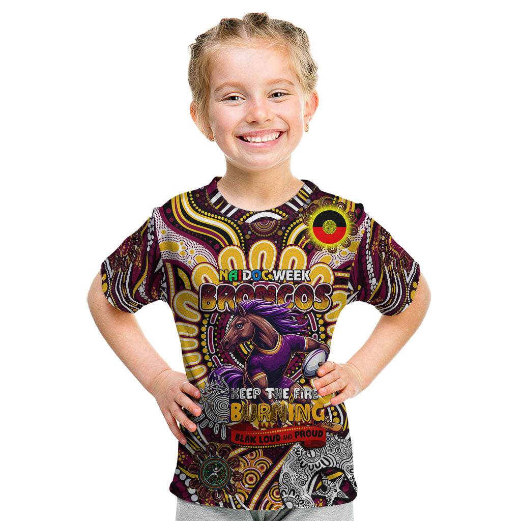 Custom NAIDOC Week 2024 Broncos Kid T Shirt Mascot Rugby