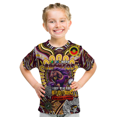 Custom NAIDOC Week 2024 Broncos Kid T Shirt Mascot Rugby