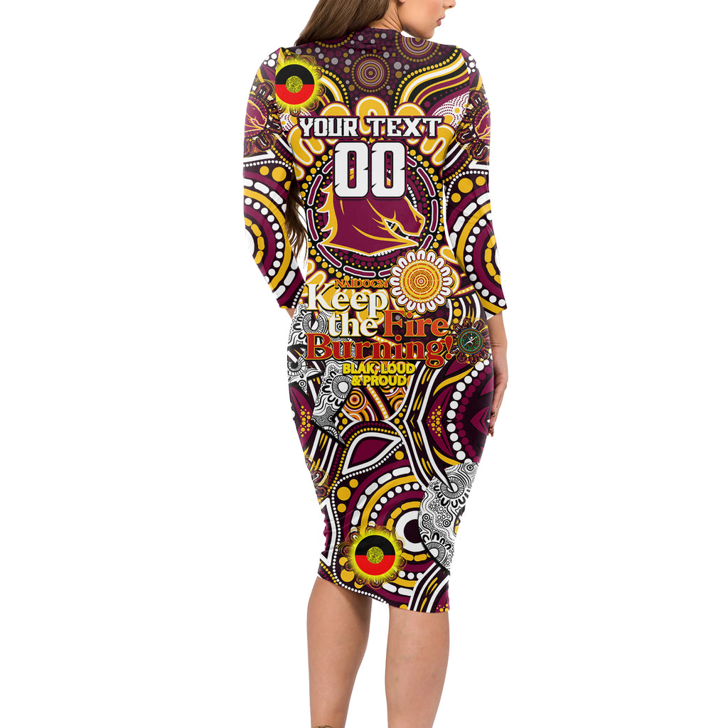 Custom NAIDOC Week 2024 Broncos Long Sleeve Bodycon Dress Mascot Rugby