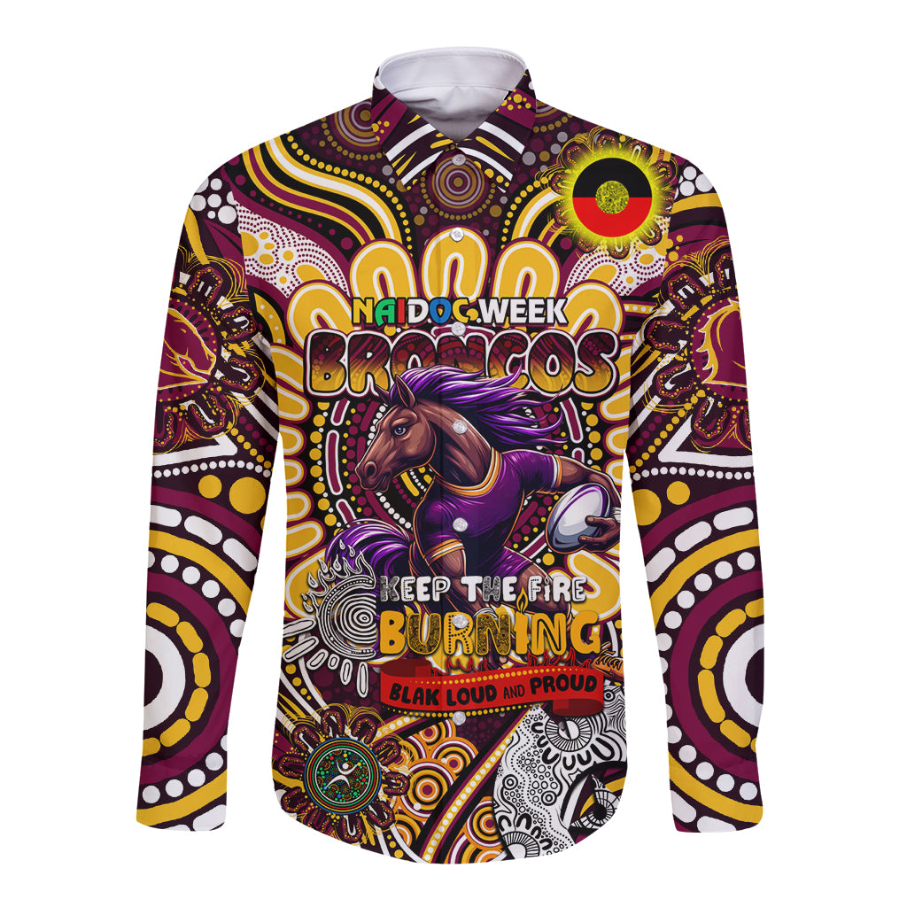 Custom NAIDOC Week 2024 Broncos Long Sleeve Button Shirt Mascot Rugby