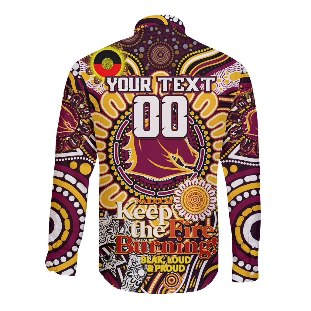 Custom NAIDOC Week 2024 Broncos Long Sleeve Button Shirt Mascot Rugby