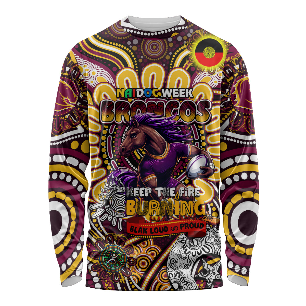 Custom NAIDOC Week 2024 Broncos Long Sleeve Shirt Mascot Rugby
