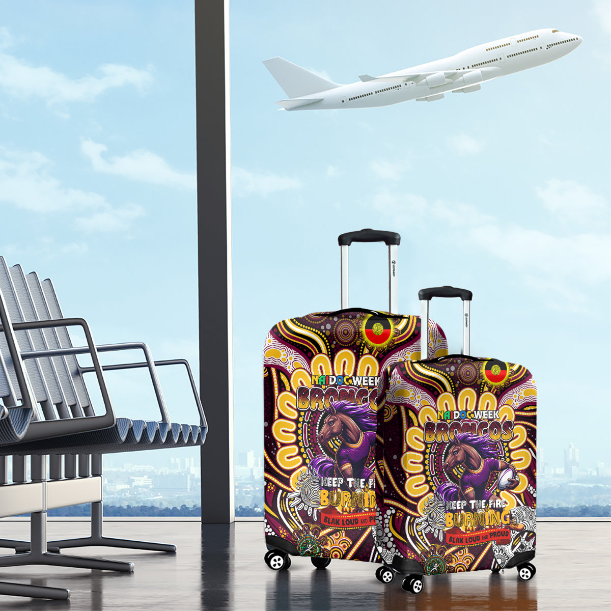 NAIDOC Week 2024 Broncos Luggage Cover Mascot Rugby