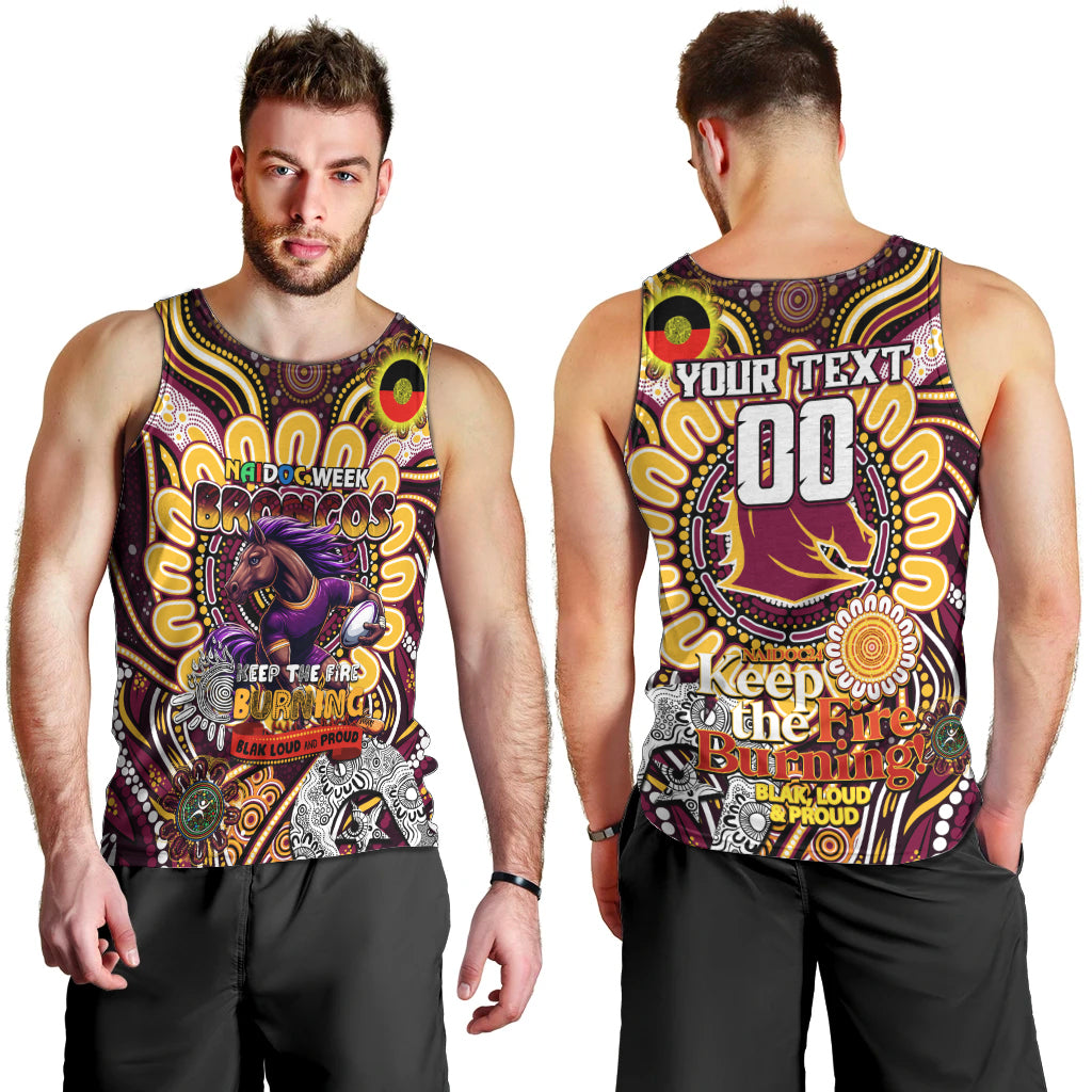 Custom NAIDOC Week 2024 Broncos Men Tank Top Mascot Rugby