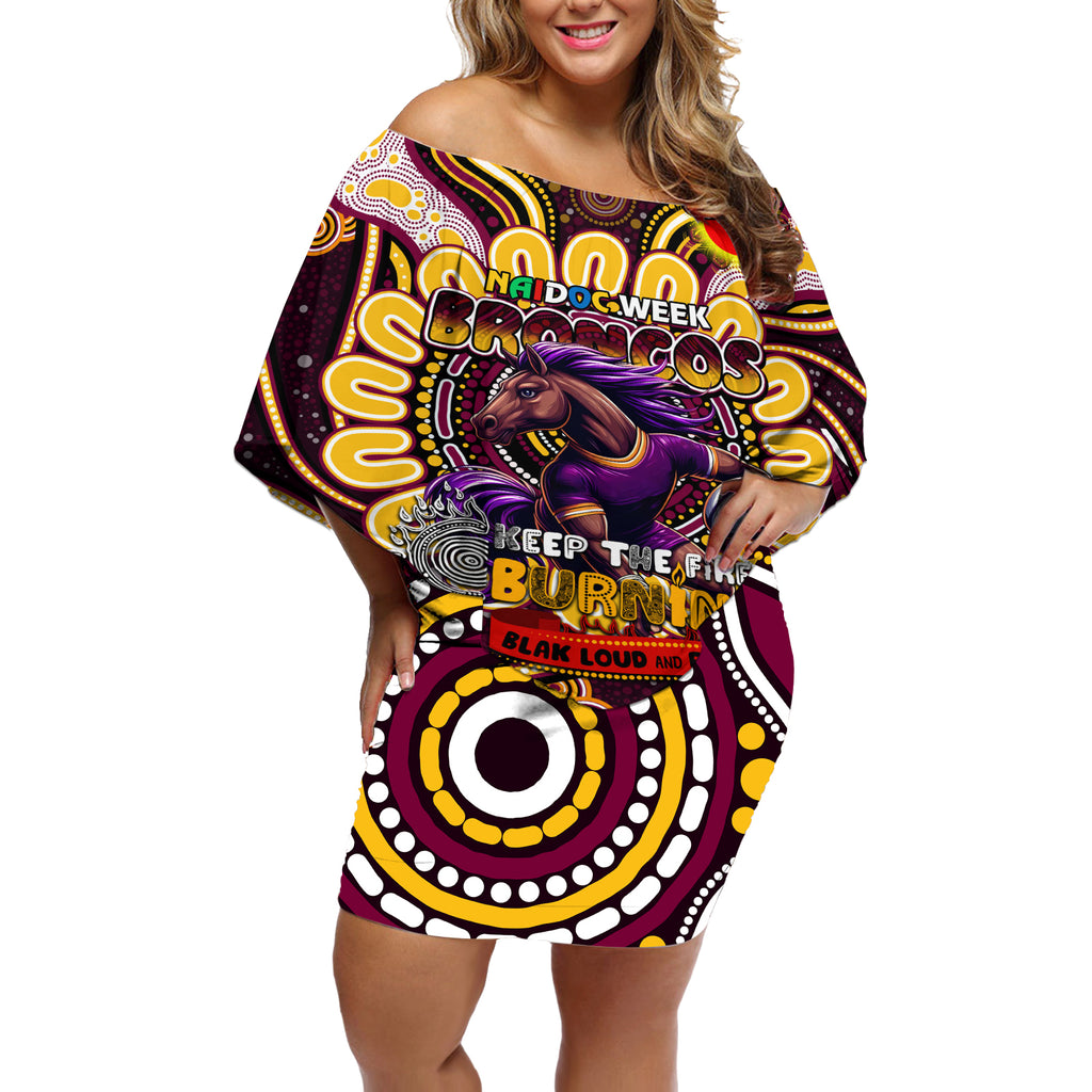 Custom NAIDOC Week 2024 Broncos Off Shoulder Short Dress Mascot Rugby