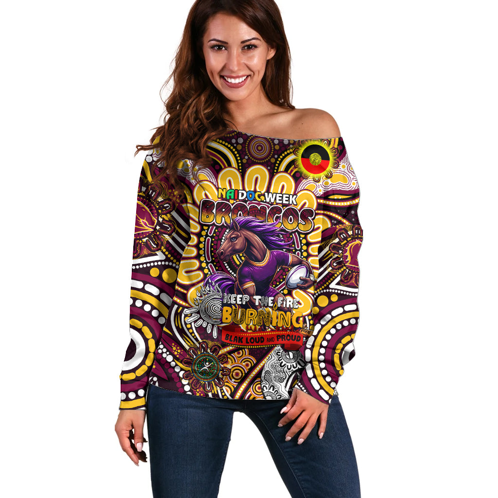 Custom NAIDOC Week 2024 Broncos Off Shoulder Sweater Mascot Rugby