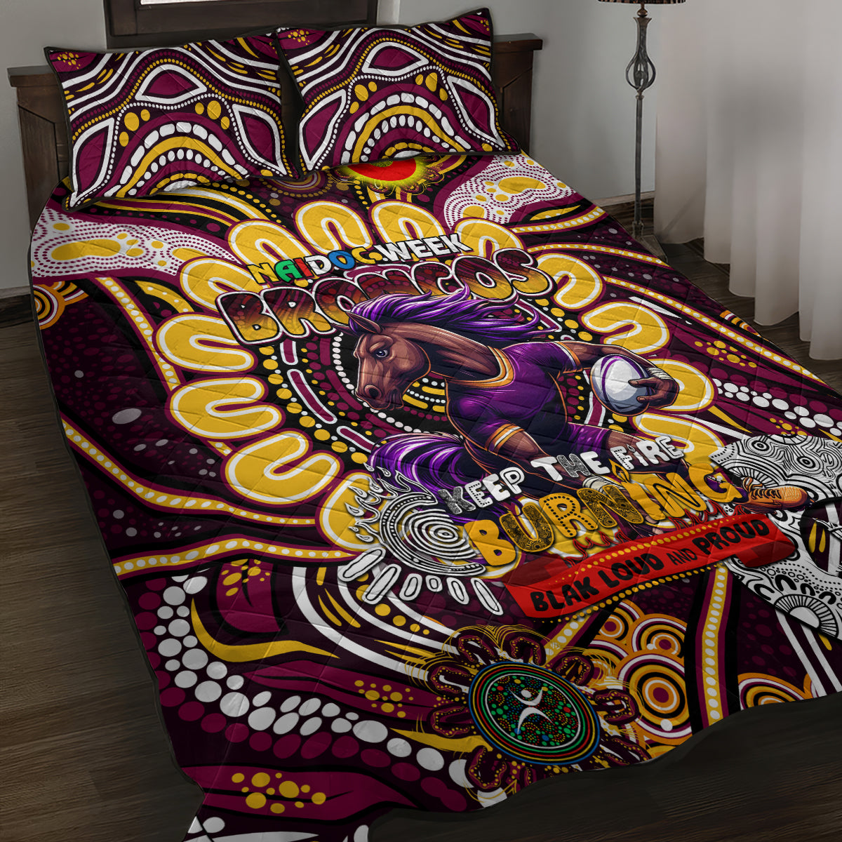 NAIDOC Week 2024 Broncos Quilt Bed Set Mascot Rugby
