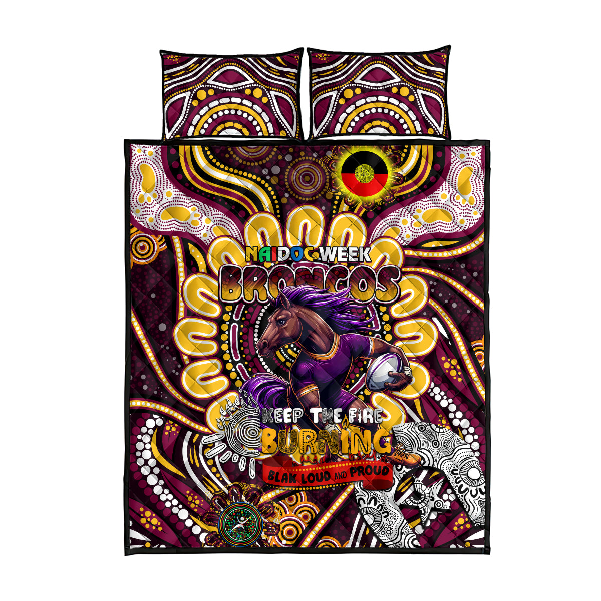 NAIDOC Week 2024 Broncos Quilt Bed Set Mascot Rugby