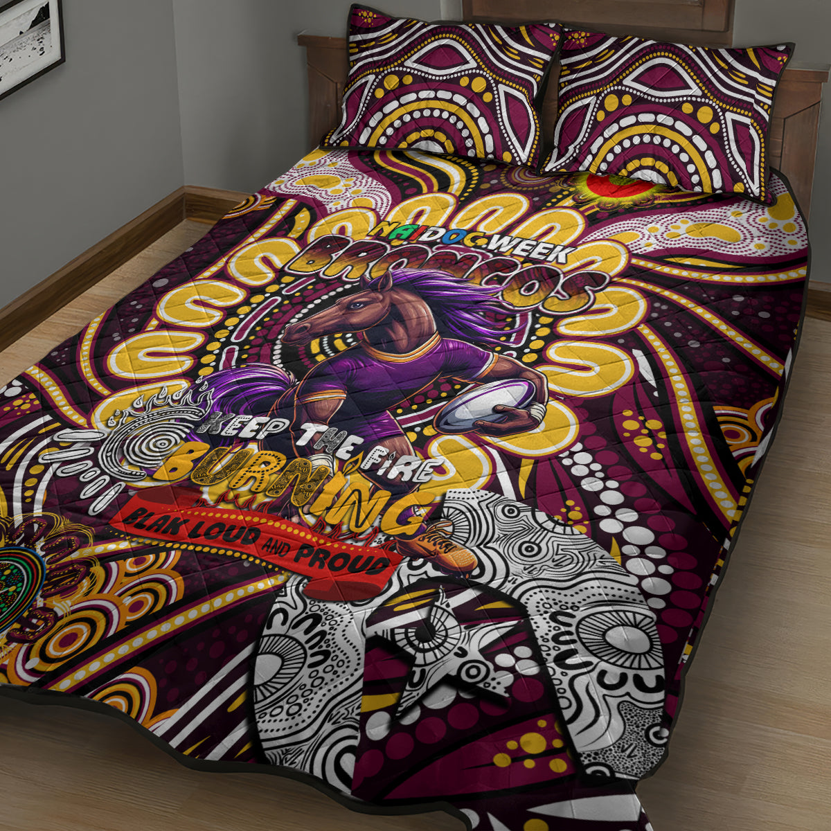 NAIDOC Week 2024 Broncos Quilt Bed Set Mascot Rugby
