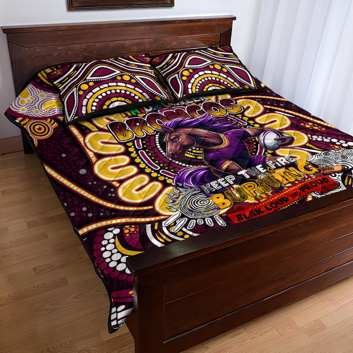 NAIDOC Week 2024 Broncos Quilt Bed Set Mascot Rugby