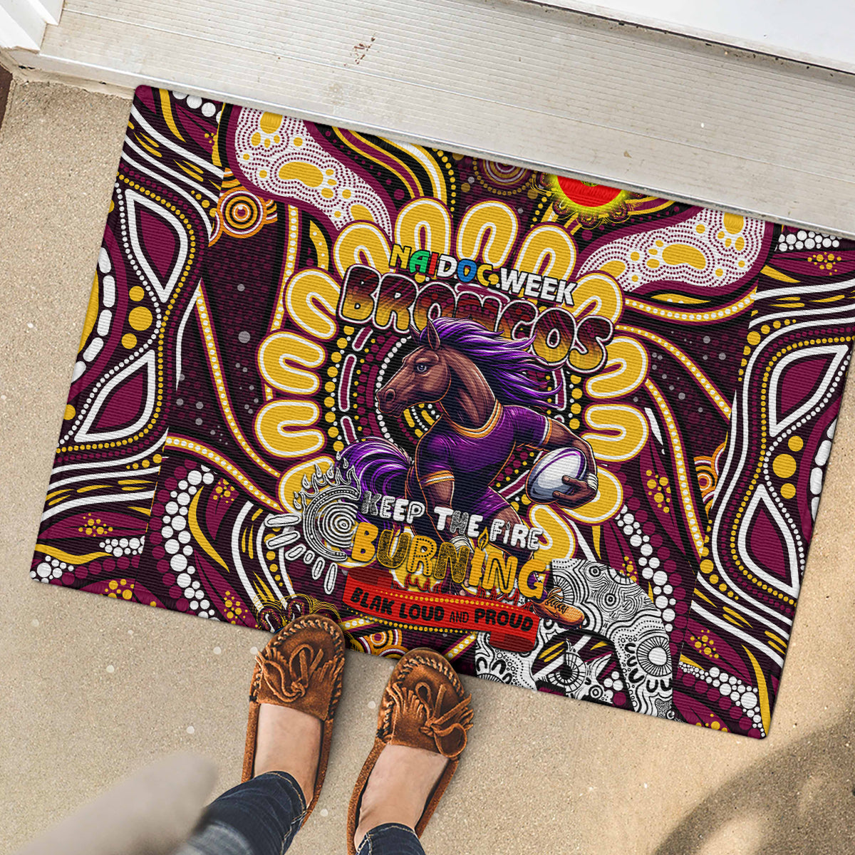 NAIDOC Week 2024 Broncos Rubber Doormat Mascot Rugby