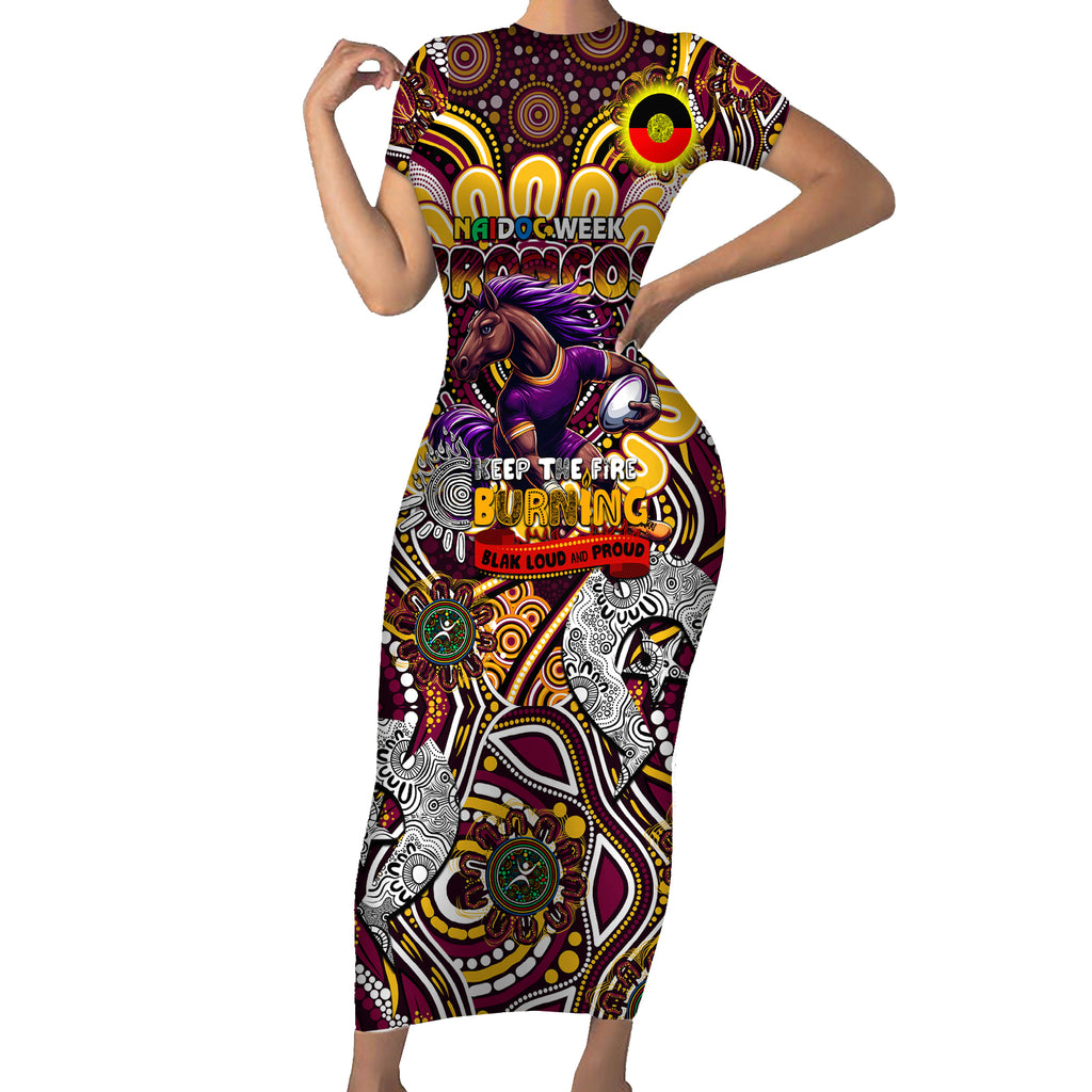 Custom NAIDOC Week 2024 Broncos Short Sleeve Bodycon Dress Mascot Rugby