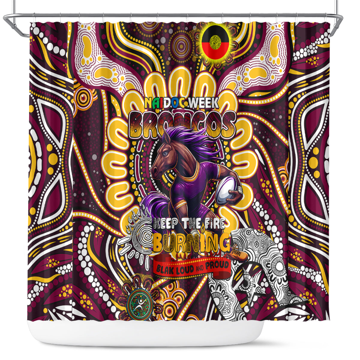 NAIDOC Week 2024 Broncos Shower Curtain Mascot Rugby