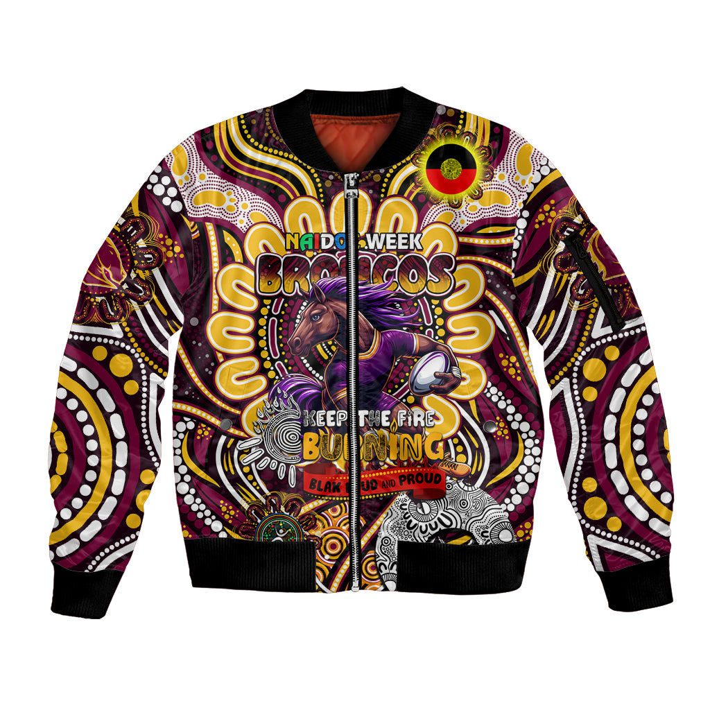 Custom NAIDOC Week 2024 Broncos Sleeve Zip Bomber Jacket Mascot Rugby