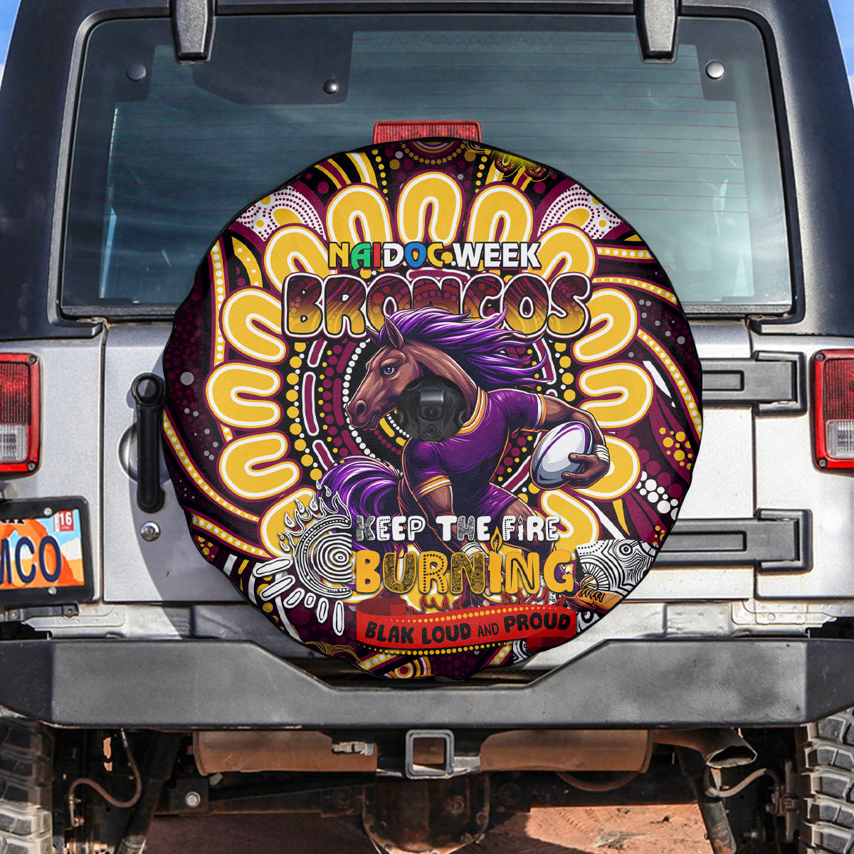 NAIDOC Week 2024 Broncos Spare Tire Cover Mascot Rugby