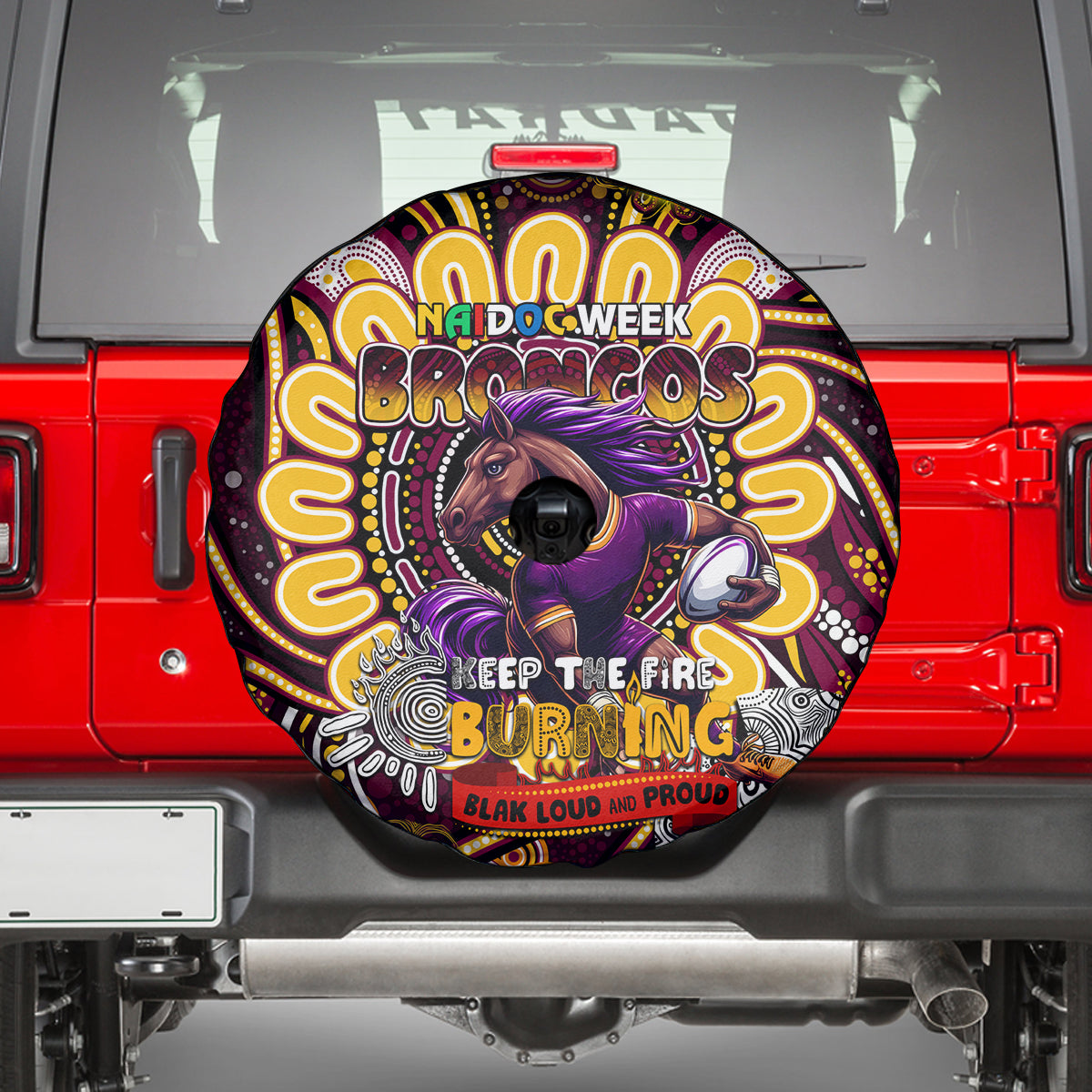 NAIDOC Week 2024 Broncos Spare Tire Cover Mascot Rugby