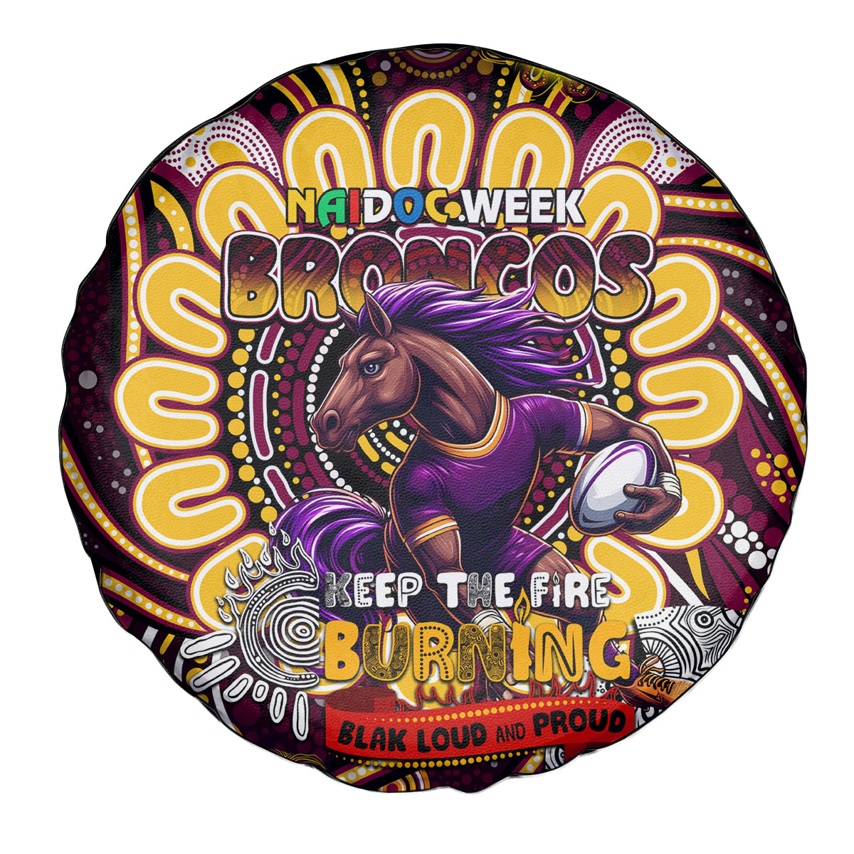 NAIDOC Week 2024 Broncos Spare Tire Cover Mascot Rugby