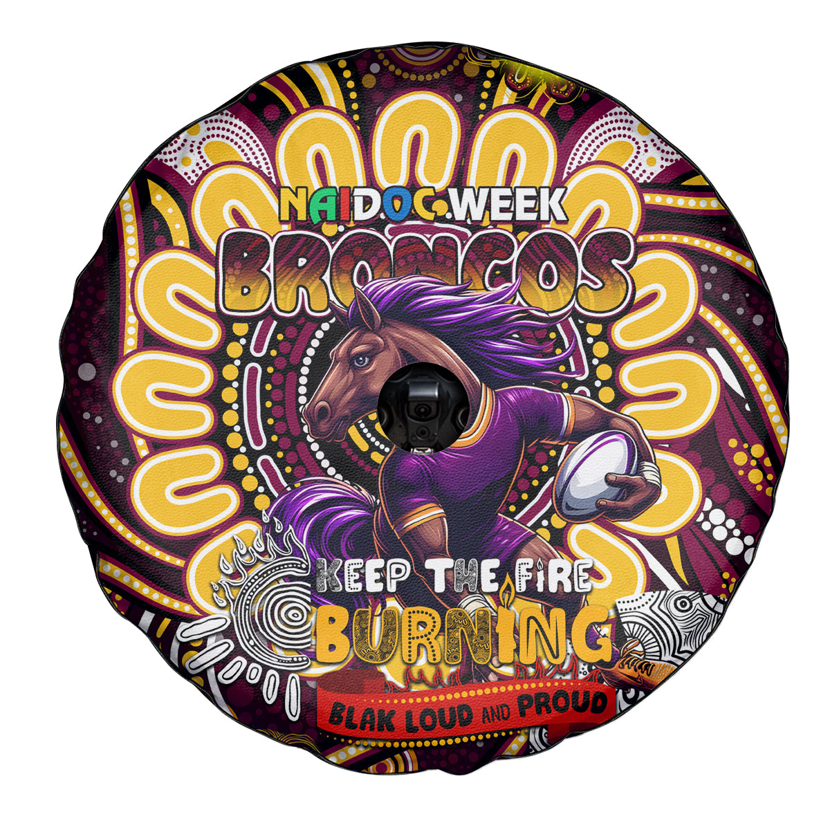 NAIDOC Week 2024 Broncos Spare Tire Cover Mascot Rugby