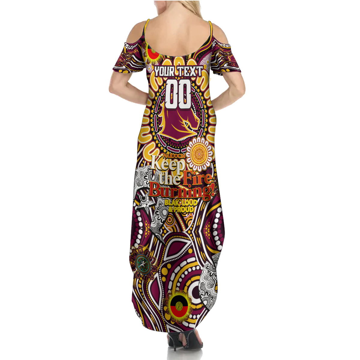 Custom NAIDOC Week 2024 Broncos Summer Maxi Dress Mascot Rugby
